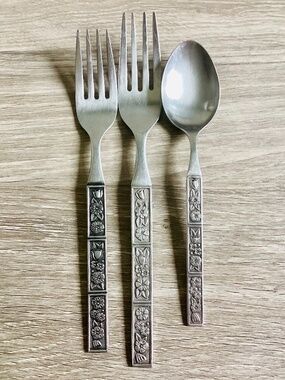 Vintage Northland Stainless Steel Flatware Set Of 3 Spring Fever Floral Japan